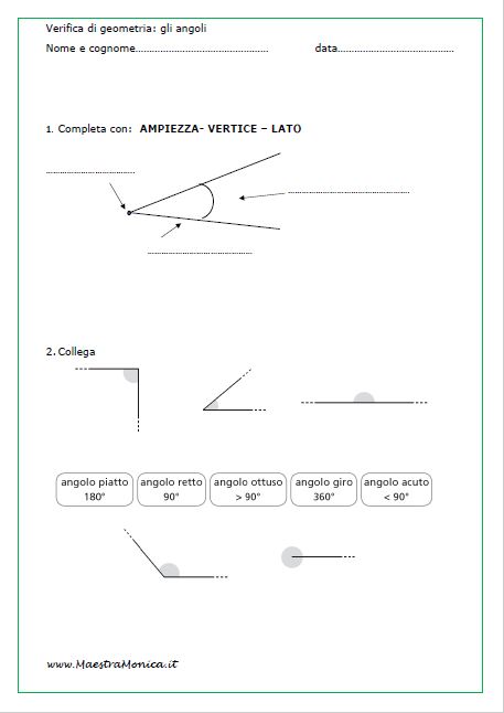 GLI ANGOLI: VERIFICA-geometria-classe 4^