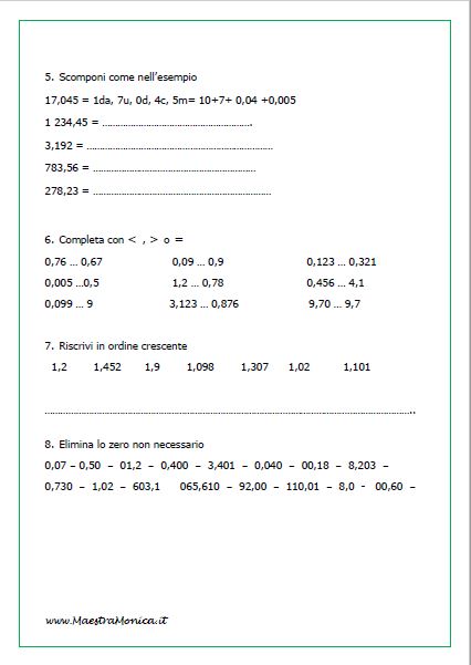 NUMERI DECIMALI VERIFICA matematica 4 MaestraMonica NUMERI DECIMALI VERIFICA matematica 4 MaestraMonica
